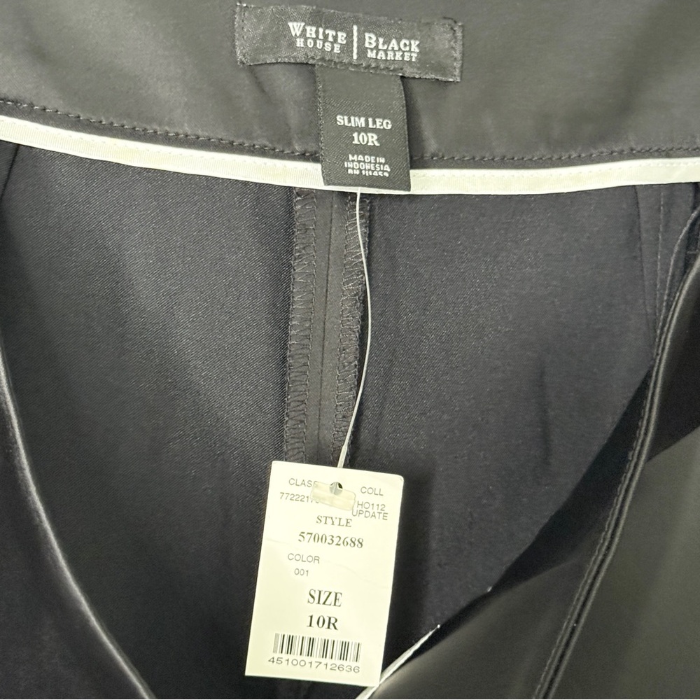 NWT White House Black Market Satin Slim Leg Trouser Pants Black Women’s Size 10 - Picture 10 of 12